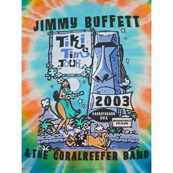 Vintage Jimmy Buffett Shirt Mens L Tie Dye Coralreefer Band Tiki Time Tour 2003 - Picture 2 of 6